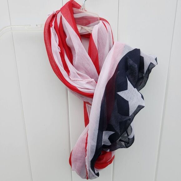 American Flag Infinity Scarf Long & Sheer Old Vintage Look red/white/blue - Picture 4 of 8